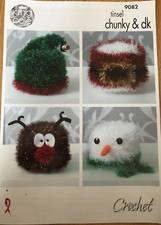 4 Christmas toilet roll covers CROCHET PATTERN Snowman Santa elf King Cole 9082