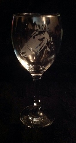 Horse head etched wine - horse,