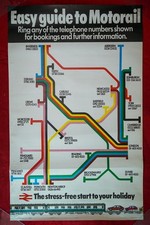 MOTORAIL ROUTE DIAGRAM MAP UK EASY GUIDE BR ARTWORK POSTER ORIGINAL 1977