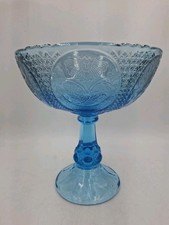 Vintage Blue GLASS FOOTED BOWL