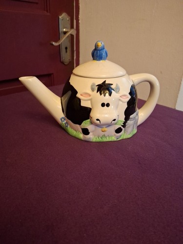 Cute cow blue bird teapot - blue,
