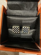 Simon Carter Small Square Chequer Cufflinks -black, White, Silver
