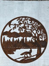 Round Metal Rustic Woodland Scene Garden Wall Ornament – 18 ¾” Diameter