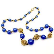Vintage Blue Art Deco Necklace Glass Bead Necklace Czech Style Jewellery Gift