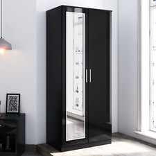 Black High Gloss 2 Doors Wardrobe Bedroom Furniture Storage With Hanging Rail