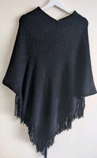 Poncho Black Knitted With