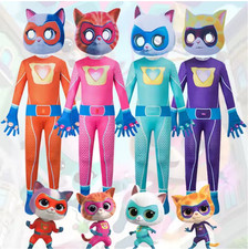 Anime Super Kitty Full-Body Cosplay Costume Superhero Cat Zentai Suits Mask Set 