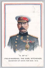 WWI 1916 Lord Kitchener K of K Postcard Our Heroes Inter-Art Bexhill PMK