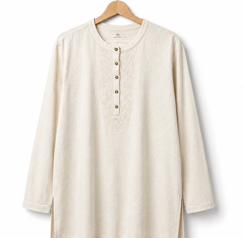Men beige kurta - beige, cotton