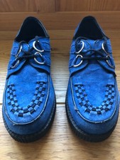 Blue suede creepers. Stylish Rock n roll shoes. D ring-front detail. Size 10