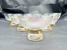 VINTAGE IRIDESCENT GLASS DESSERT BOWLS SET OF 6 FROSTED GOLD BASE ICE CREAM