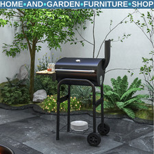 Charcoal BBQ Grill Trolley Powder Coated Metal Shell with Shelves & Lid Black