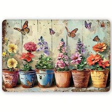 RUSTIC  VIBES, HAPPY FLOWERS, INSTANT JOY.  SHABBY CHIC RETRO METAL WALL SIGN