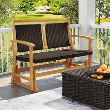Outdoor Wooden Glider Bench 2-Person Swing Gliding Rocker with Backrest