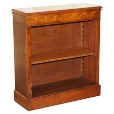 BRIGHTS OF NETTLEBED SHERATON BURR ELM WALNUT INLAY DWARF LIBRARY OPEN BOOKCASE
