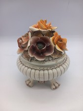 Vintage Capodimonte Bassano Porcelain Footed Flower Small Candy Bowl With Lid