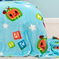 Cocomelon Blanket Fleece Soft Velour Feel Warm Snuggling Kids Toddler Show Blue