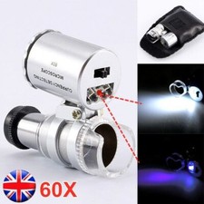 60X Pocket Microscope Loupe Jeweller Magnifying Magnifier Glass LED w/ UV Light