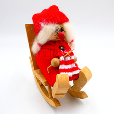 Handmade Ljungstroms Sweden Wooden Tomte Woman Knitting In Rocking Chair Vintage