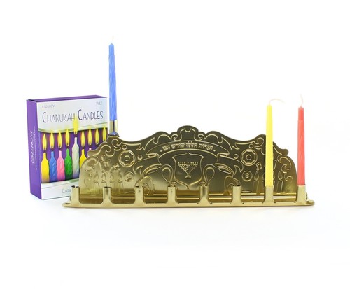 Tin menorah with candles - menorah,