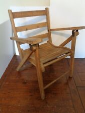 Vintage  Children's Blonde Wood Slat Seat Ladder Back Folding Arm Chair