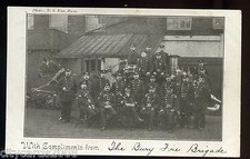 LANCASHIRE  BURY  - The Fire Brigade with FIREMEN & Horse drawn Equipment