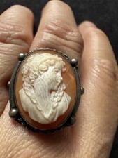 Antique 800   Silver Carved Cameo Shell(as Found)Lady Portrait Ring -uk Size M