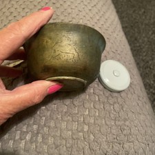 Vintage Chinese Brass decorated Table Display rice Bowl etched and signed China 