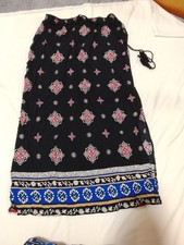 Used Ladies Small Defect Floral Long Skirt, Side Slits, Elastic Waist,Ties,