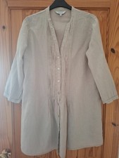 East linen stone grey long shirt tunic top UK 10