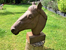 Vintage Cast Iron Weathered Finish Garden Horse Head Bust Sculpture