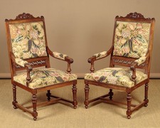 Antique Pair of Large Tapestry Armchairs c.1910
