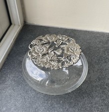 Glass Pot Pourri Dish with Silver Plated Lid.  7cm Tall and 11cm across