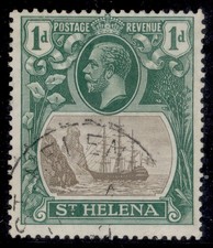 ST. HELENA GV SG98a, 1d grey & green, FINE USED. Cat £95. BROKEN MAINMAST