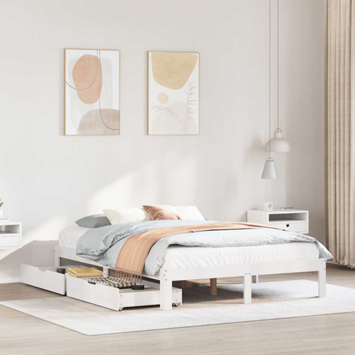 Bed frame white solid pinewood - bed,