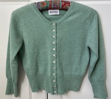 Brora Cashmere Cropped Cardigan Size 8  Button Up 3/4 Sleeve