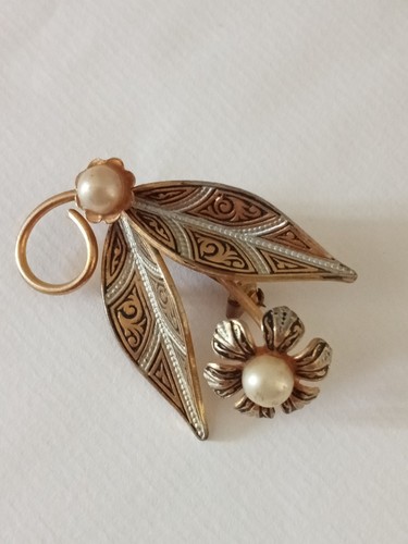 Vintage damascene brooch - , in