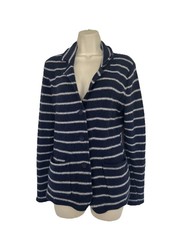Vintage Cambridge Dry Goods Navy Breton Stripe Wool Mix Cardigan L