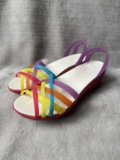 UK 4 Crocs Huarache Jelly Low Wedge Bright Multicolour Rainbow Sandal W6