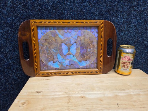 Vintage inlaid wood tray - wood,