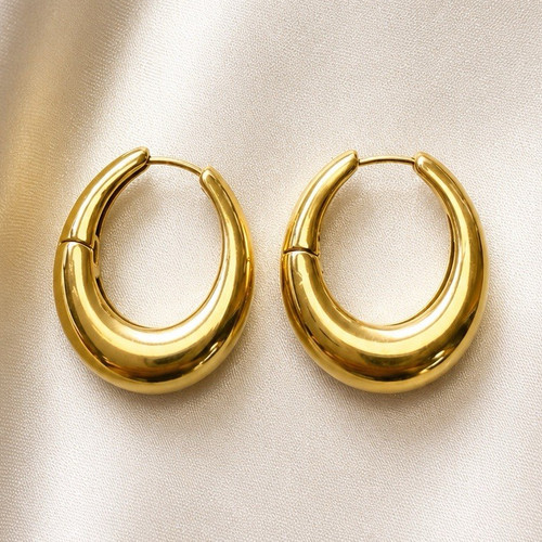 Chunky oval hoop - hoop, earrings