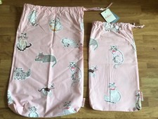 Cath Kidston Squiggle Cats Pink Set of 2 Drawstring Boxy Bags Dust Covers New