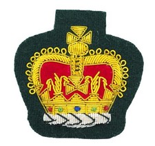 Badge Embroider  Crown on Green Facecloth Gold Red Cushion R2242