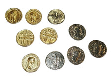 Set Of 10 Reproduction Roman Coins Gold Aureus Of Claudius Silver Denarius Titus