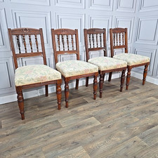 Set 4 Antique Edwardian Oak Dining Chairs – Jacobean Revival Carved Spindle Back