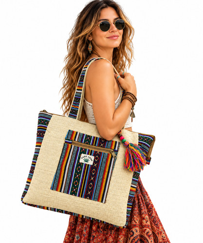Large hemp tote bag - hemp, boho