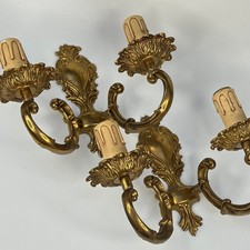 VINTAGE FRENCH PAIR OF ORNATE BRASS WALL LIGHT SCONCES, TRADITIONAL LIGHTING