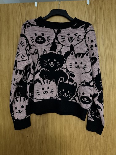 Shein black pink cat - black, print