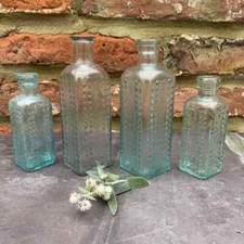 Set of 4 Old Fashioned Poison Bottles,  Vintage Glass Home Décor