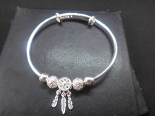 Silver Dream Catcher Feather Adjustable Bangle Bracelet Stamped 925